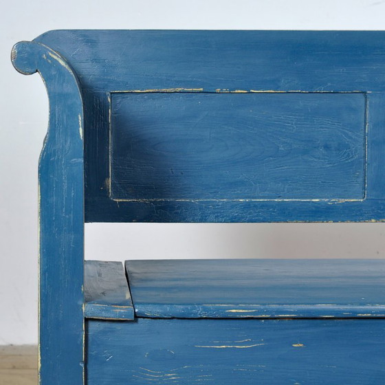 Image 1 of Antike Kiefernholzbank mit Klappsitz, 1900er Jahre