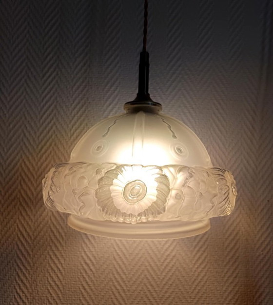 Image 1 of Art Deco globe pendant light in frosted glass