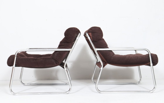 Image 1 of Set van 2 Space Age cantilever fauteuils/stoelen van Gillis Lundgren, jaren 70