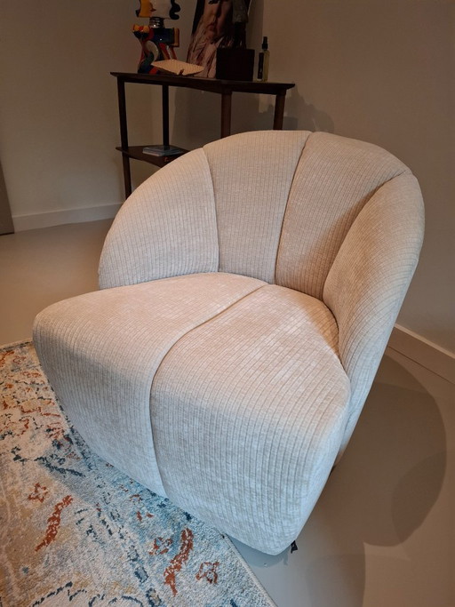 Set van 4 WOOOD fauteuils – Beige ribstof – Nieuwstaat