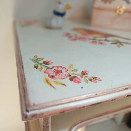 Hand Painted Robin Side Table in English Cottage Style