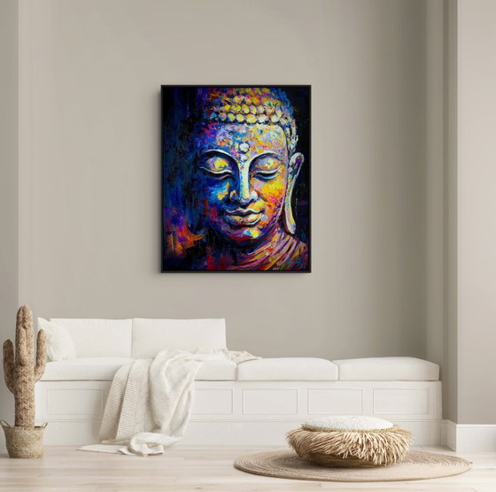 Image 1 of Unique hand-painted Buddha painting "Peace Within" – Seksak Jaichumchen – 80 × 100 cm