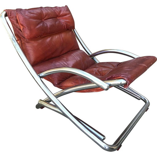 Fauteuil vintage en tubes chromés et cuir, Italie 1970
