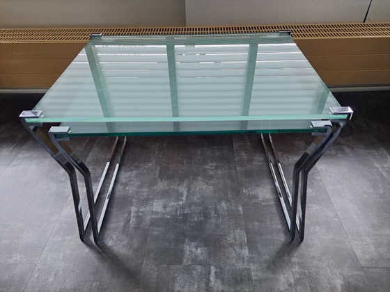Image 1 of Riga Glas-Couchtisch, 2-teilig, Kufengestell in Chrom