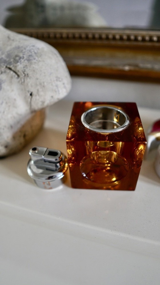 Image 1 of Vintage Murano Glass Orange Ice Cube Table Lighter by Antonio Imperatore - Italy - 1970s