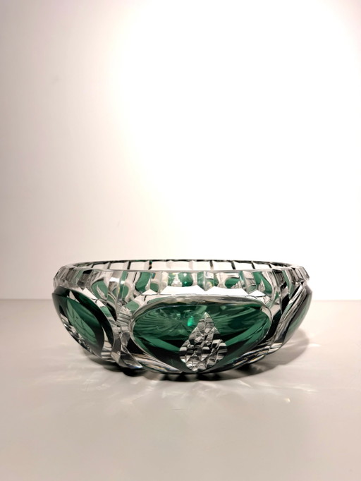 Bol de cristal tallado Val Saint Lambert – Verde esmeralda – tafelwaar