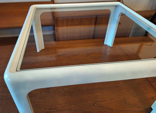 Mid Century Coffee Table in White Lacquered Wood with Glass Top, 1960s
