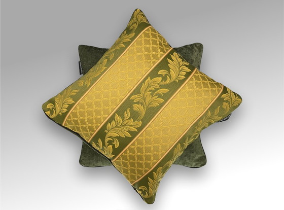 Image 1 of Rubelli – Neues 2er-Set – Grün-goldenes Barockblattmotiv