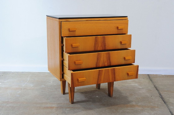Image 1 of Mid Century Nightstands Ash Veneer & Black Glass František Mezulánik Nový Domov 1970s Czechoslovakia