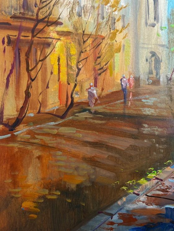 Image 1 of Pintura al óleo original Paisaje urbano otoñal Sinfonía de la ciudad de otoño