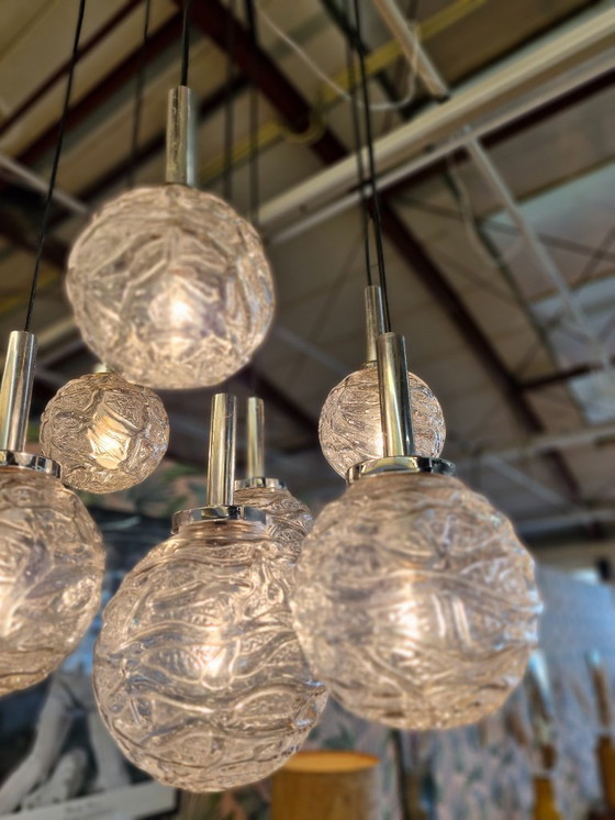Image 1 of Lampadario vintage anni '70 cromato con 7 sfere di vetro