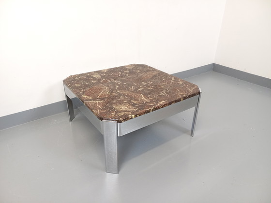 Image 1 of Vintage Square Coffee Table in Marble and Chromed Metal from the 70s