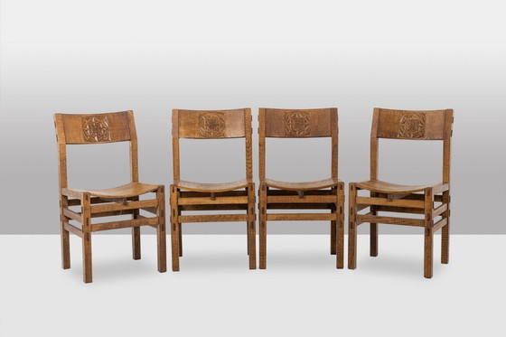 Image 1 of Officina Rivadossi. Tisch und 4 Stühle im Stil des Brutalismus. Italien, um 1970