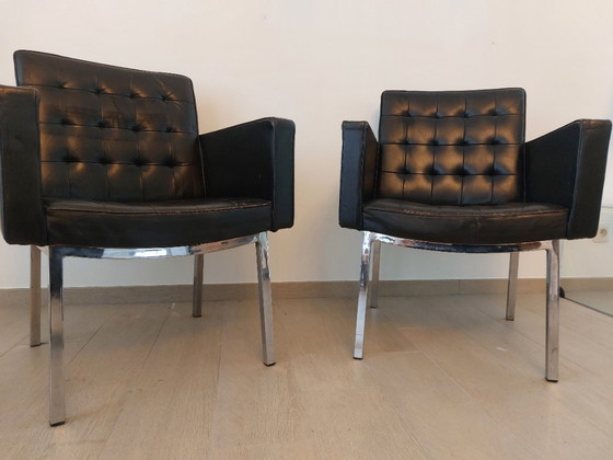 Image 1 of 2 armchairs Vincent Cafiero, Leather, Knoll International, 50s