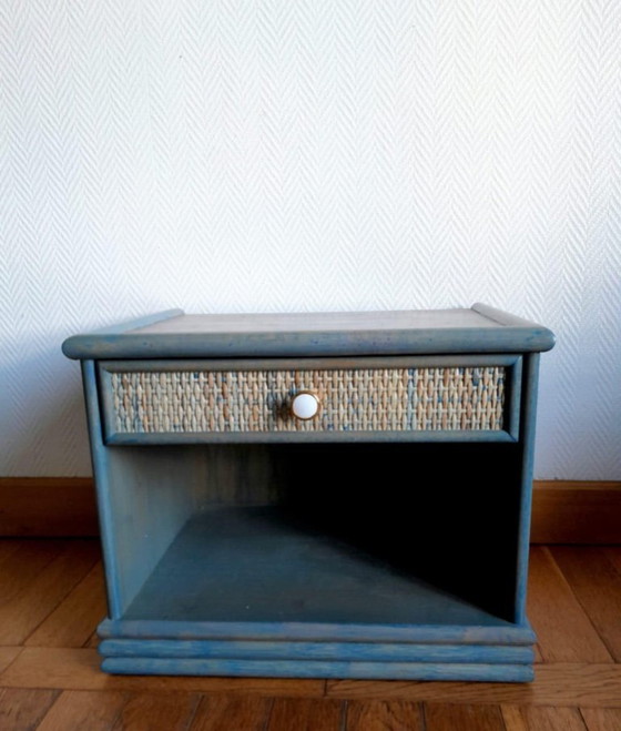 Image 1 of 2 vintage rotan nachtkastjes in Maugrion-stijl