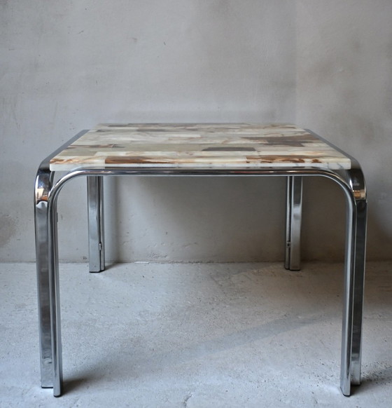 Vintage 70s Design Side Table, Onyx Mosaic & Chrome – Coffee tables, Stone, Metal (photo 2 of 12)