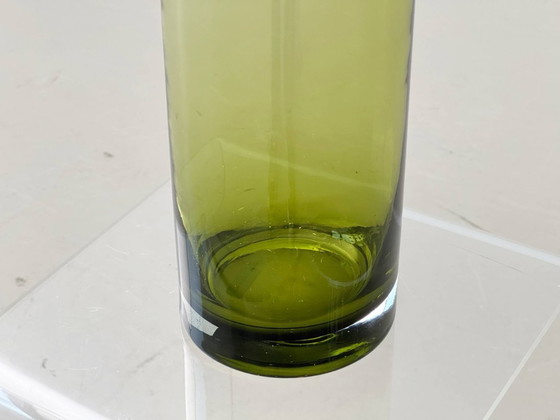 Image 1 of Slim glass vase in olive green, 1970s