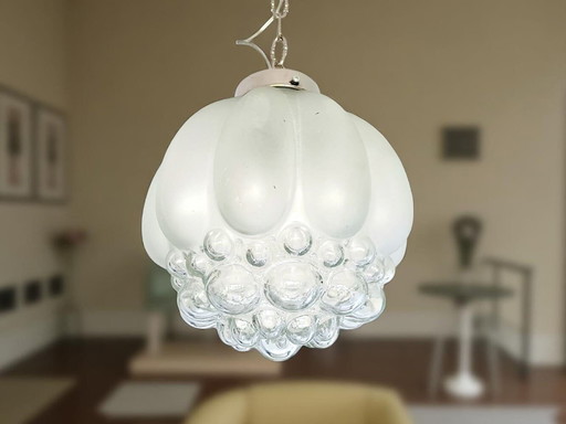 Large mid century frosted bubble glass hanging light for living room, 1960s