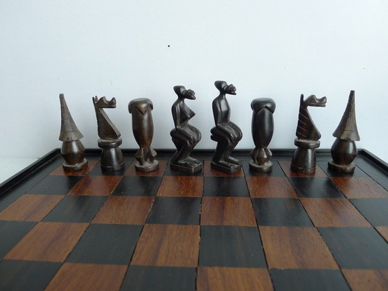 Image 1 of Jeu d'échecs Art Tribal Gabon 40 cm, teck et ébène