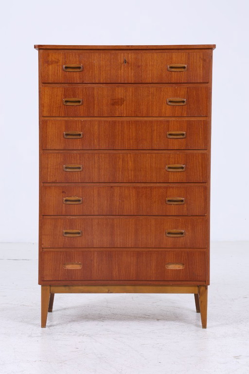 Vintage teak chest of drawers | Mid - Century cabinet wood storage 60s men's chest of drawers #08-05