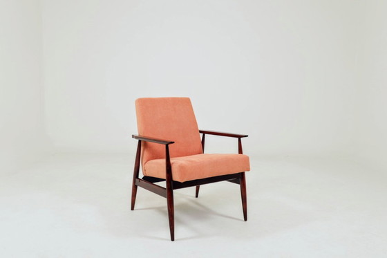 Image 1 of Poltrona in velluto a coste rosso corallo in stile moderno di metà secolo, disegnata da H.Lis.