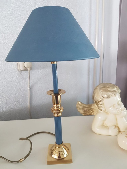Tischleuchte aus Messing im Mid-Century-Stil, Messing - Blau