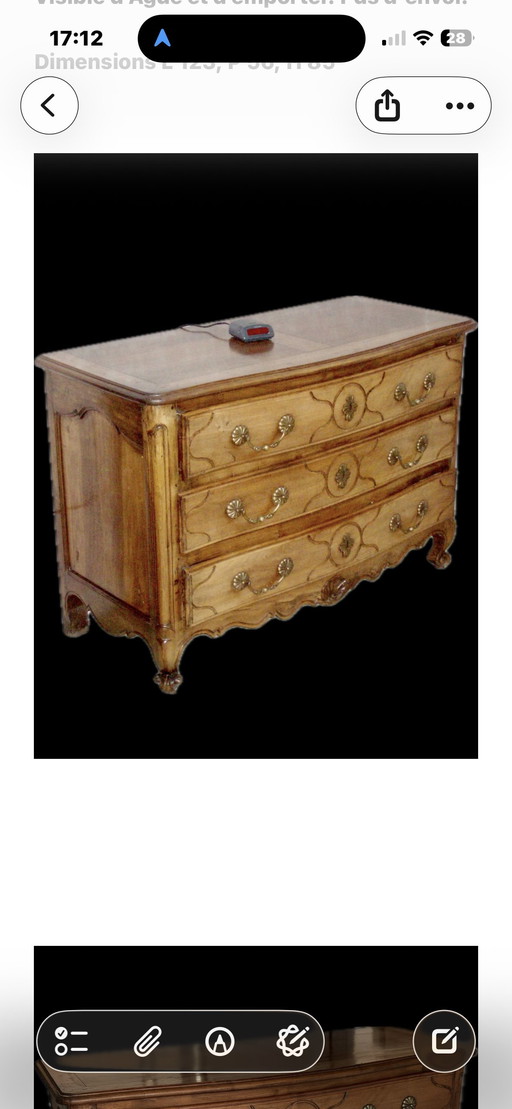 Elegant Louis XV style chest of drawers in solid cherry wood