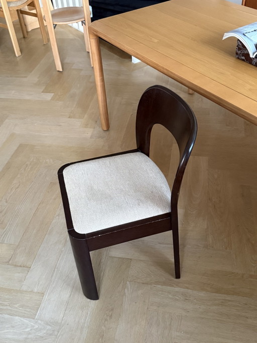 1x Vintage-Design-Brutalismus-Holzstuhl mit Stoffsitz – eetkamerstoelen, Textile, Wood (photo 2 of 6)