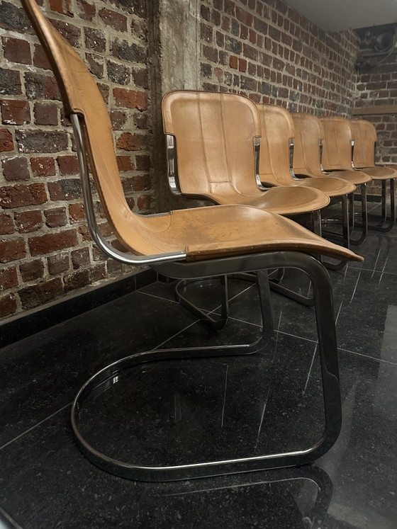 6x Sedie da pranzo vintage Willy Rizzo per Cidue, colore cognac – Leather, Metal (photo 2 of 6)