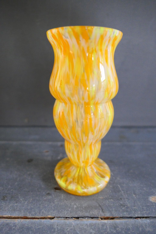 Vase Vintage en verre Franz Welz Orange Jaune
