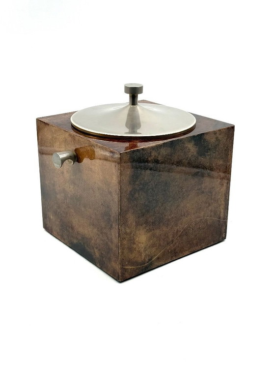 Image 1 of Mid-Century-Eiskübel aus braunem Pergament, Aldo Tura Italien 1950er Jahre