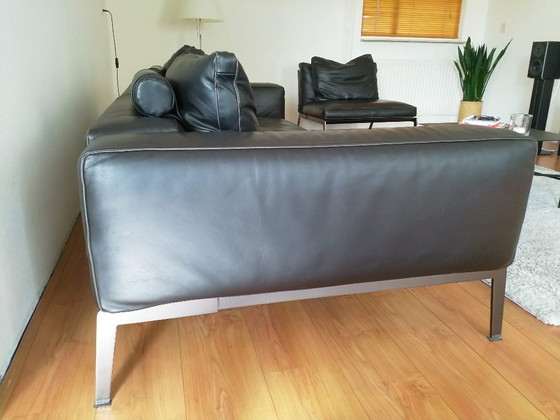 Flexform Lifesteel black leather 2-seater sofa and armchair, 2 seaters, Metal, Modern (photo 6 of 12)