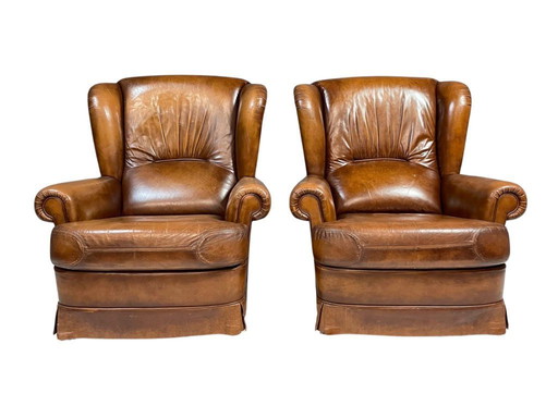 Paire de fauteuils club en cuir Art déco, Tchécoslovaquie, années 1930