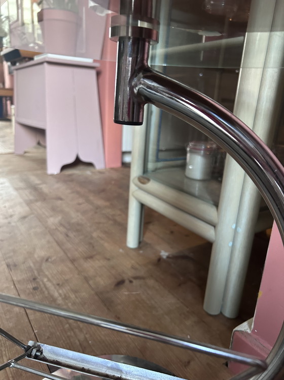 Image 1 of Vintage design bijzettafel glas & chroom space age