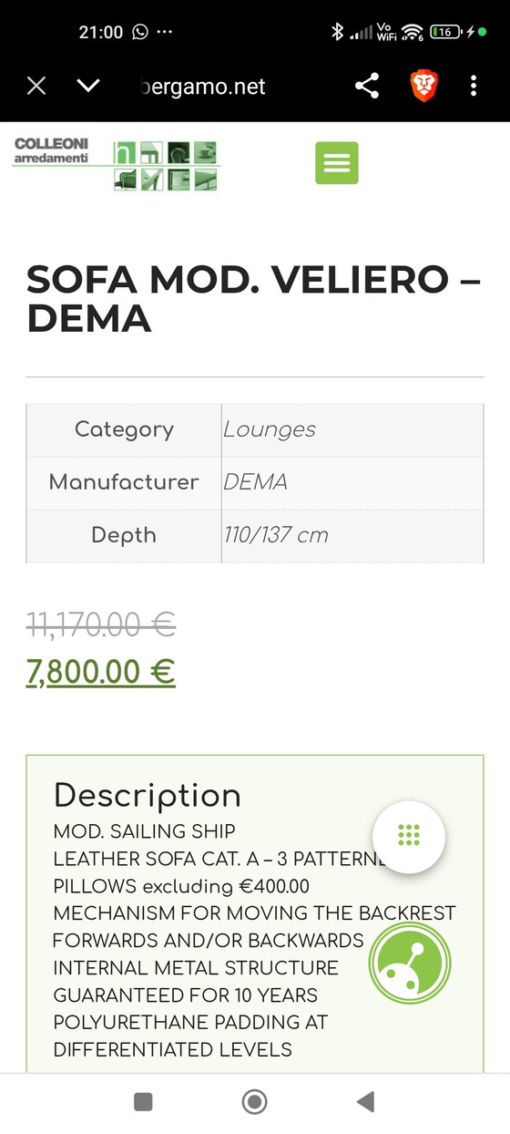 Image 1 of Leder DEMA Italien Design XL Lounge Sofa