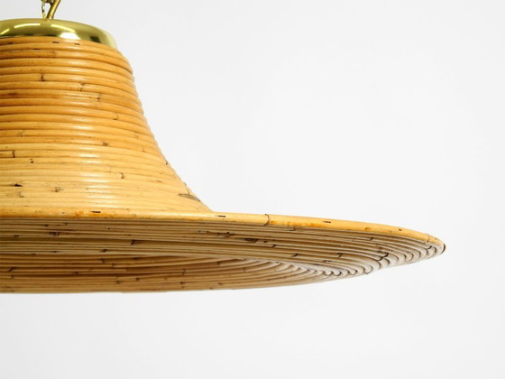 Image 1 of Beautiful, large Italian 1970s bright bamboo wood ceiling pendant lamp Vivai del Sud