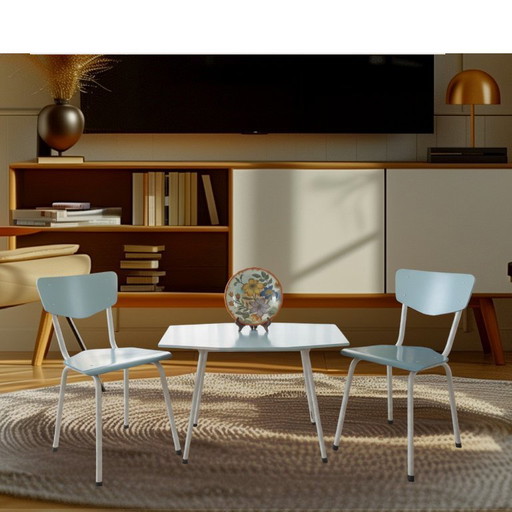 Side set of 2 chairs with table, 1950s.