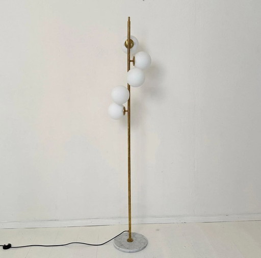 Vintage Brass and Opaline Glass Floor Lamp