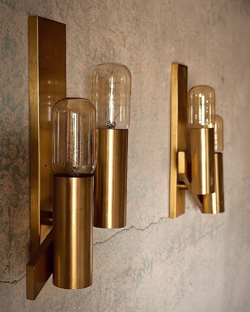 Italienische Mid-Century Messing Wandlampen von Gaetano Sciolari 60er