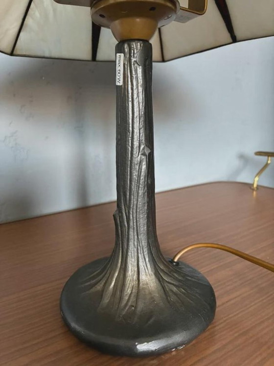 Lampe Honsel style Tiffany, abat-jour en verre crème et rouge, années 1970, Beige (photo 5 sur 7)