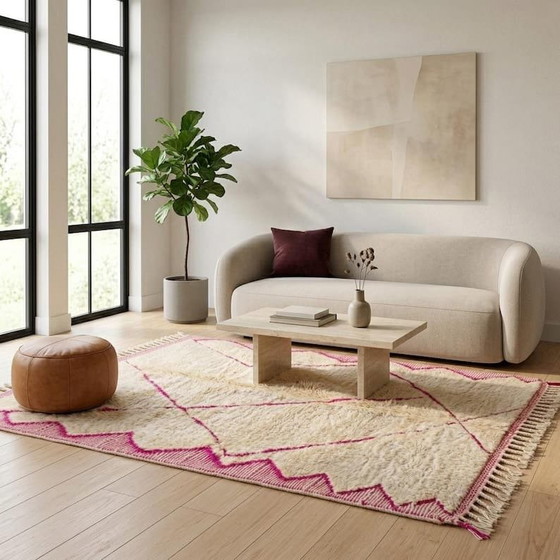 Magnífica alfombra bereber rosa hecha a mano en pura lana, 200x300 cm. – Aime Té, Wool (photo 6 of 8)