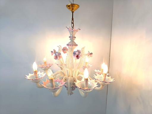 Lampadario in vetro floreale vintage