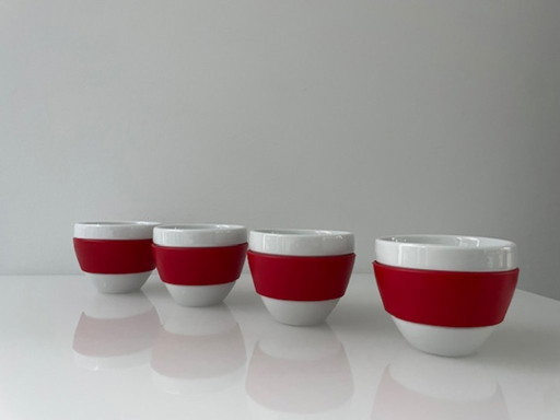 Juego de 4 tazas Koziol Aroma Matteo Thun, rojo y blanco