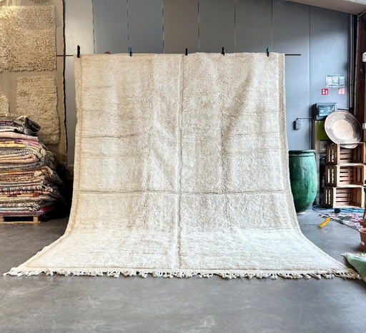 Extra groot Marokkaans Mrirt wollen tapijt 240x350 cm – Wit minimalistisch geometrisch ontwerp