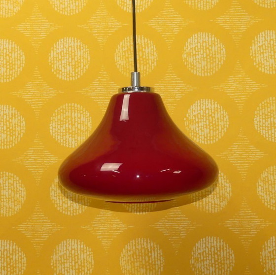 Image 1 of Ceiling lamp vintage space age 70s dark red flashed glass lamp