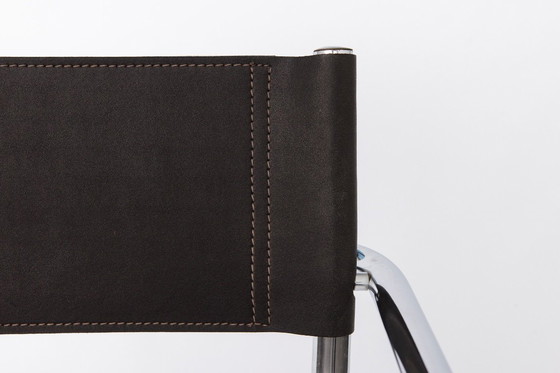 Image 1 of Tabouret de bar vintage à dossier cantilever, structure chromée, similicuir noir, années 1990