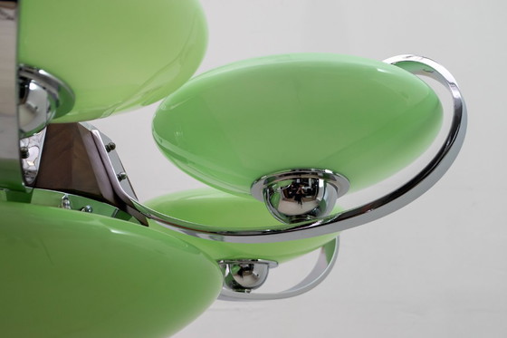 Image 1 of Art Deco Italiaanse kroonluchter in chroom en "Incamiciato" glas, jaren 1930