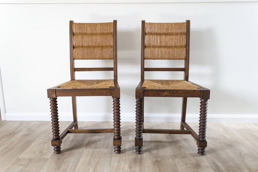 Set of 2 Charles Dudouyt-Style Mid - Century Brutalist Chairs - France, 1950s