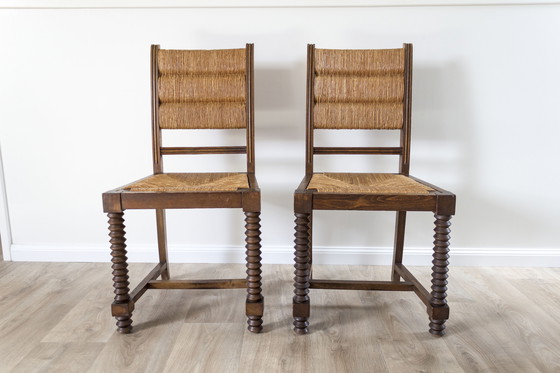 Image 1 of Set of 2 Charles Dudouyt-Style Mid - Century Brutalist Chairs - France, 1950s