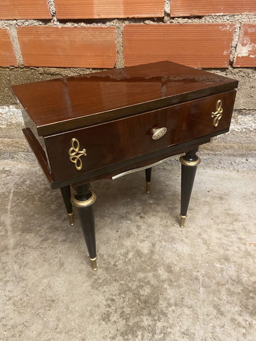 Chevet Ancien Table Nuit N252 Tiroir Bois Laqué Milieu XXeme Vintage #D394